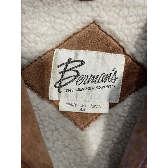 Vtg Suede Leather Bermans Sherpa Lined Mountain Western Rancher Coat Mens 44‎ - Picture 4 of 5